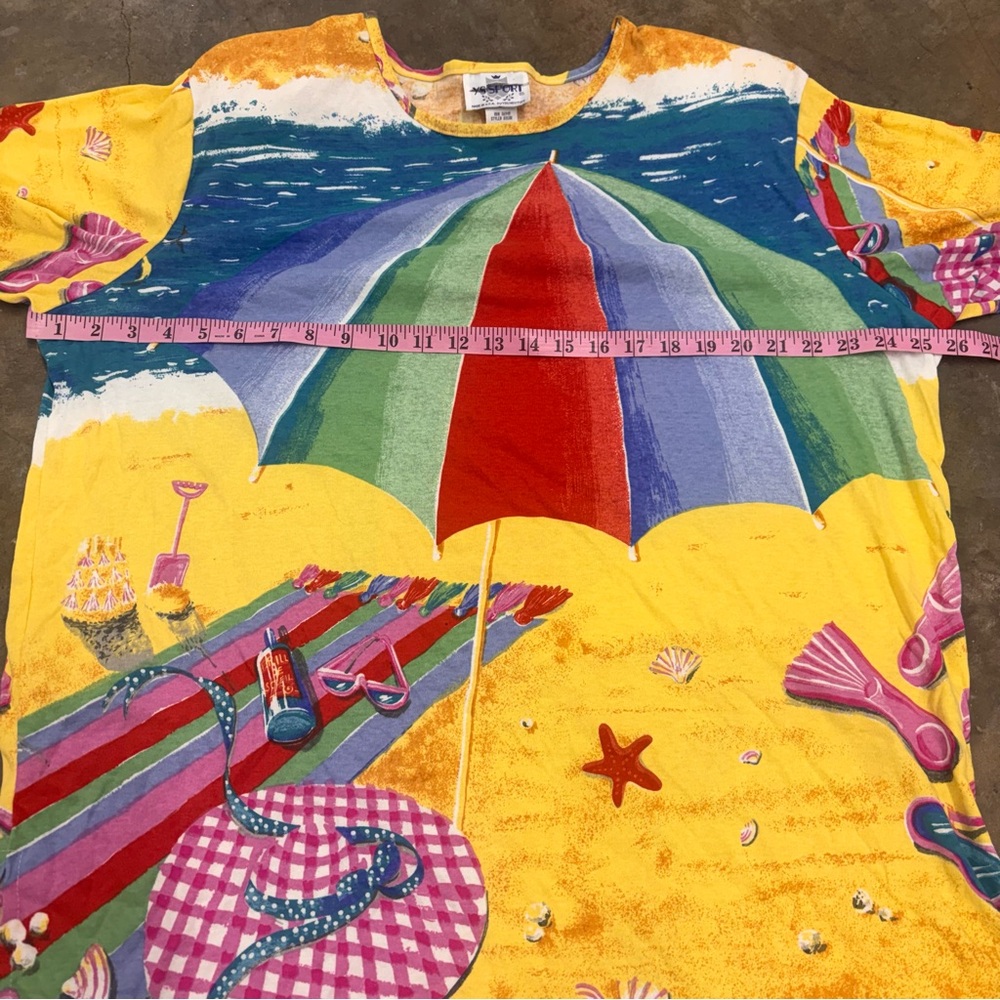 Vintage 90s YS Sport Beach Umbrella All Over Print T Shirt Made in USA 2X Large - Picture 4 of 6